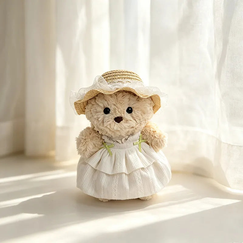 White Dress with Green Bow for Bartholomew Bear Plush – 7-Inch Outfit