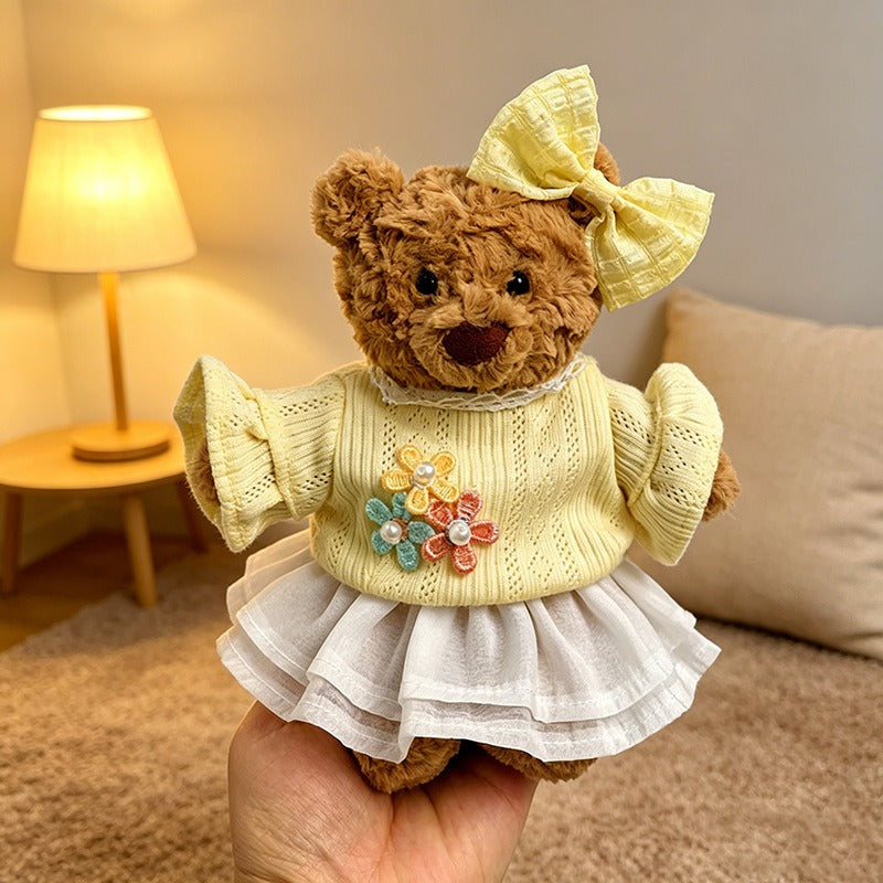 Tiny Bartholomew Bear clothes outfits - Yellow Floral Chiffon Dress