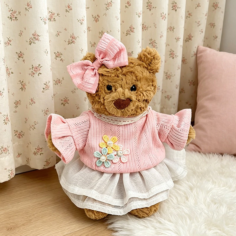 Tiny Bartholomew Bear clothes outfits - Pink Floral Chiffon Dress
