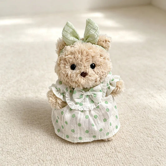 Bartholomew Bear Junior clothes outfits - Green Polka Dot Chiffon Dress