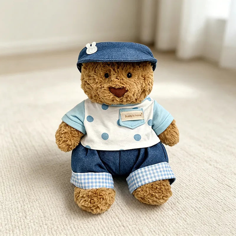 Medium Bartholomew bear clothes outfits - Blue Polka Dot Bunny Hat Denim Outfit