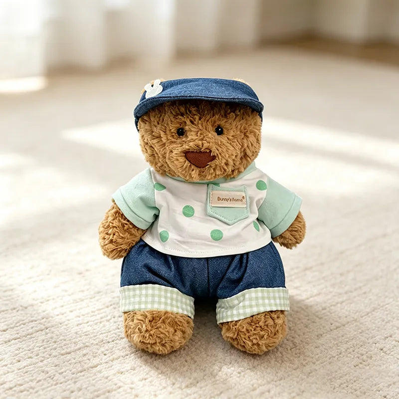 Medium Bartholomew bear clothes outfits - Green Polka Dot Bunny Hat Denim Outfit