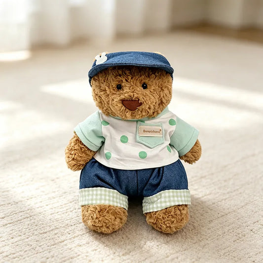 Medium Bartholomew bear clothes outfits - Green Polka Dot Bunny Hat Denim Outfit