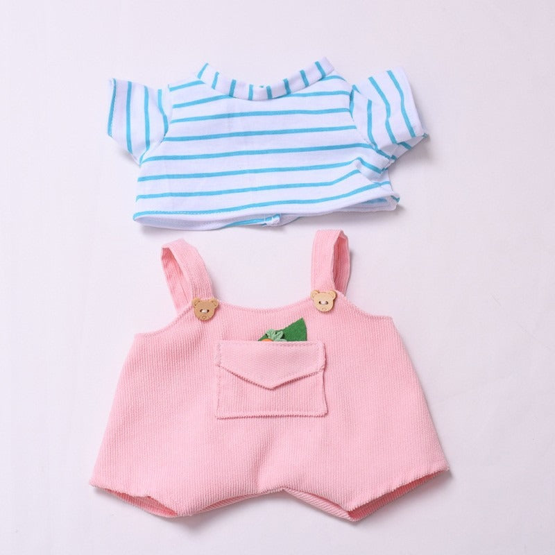 Bartholomew bear clothes outfits - Pink Carrot Overalls Set with Blue Striped T-Shirt