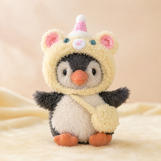 Bear Hood & Crossbody Bag Set for Peanut Penguin Plush – 3-Inch Outfit