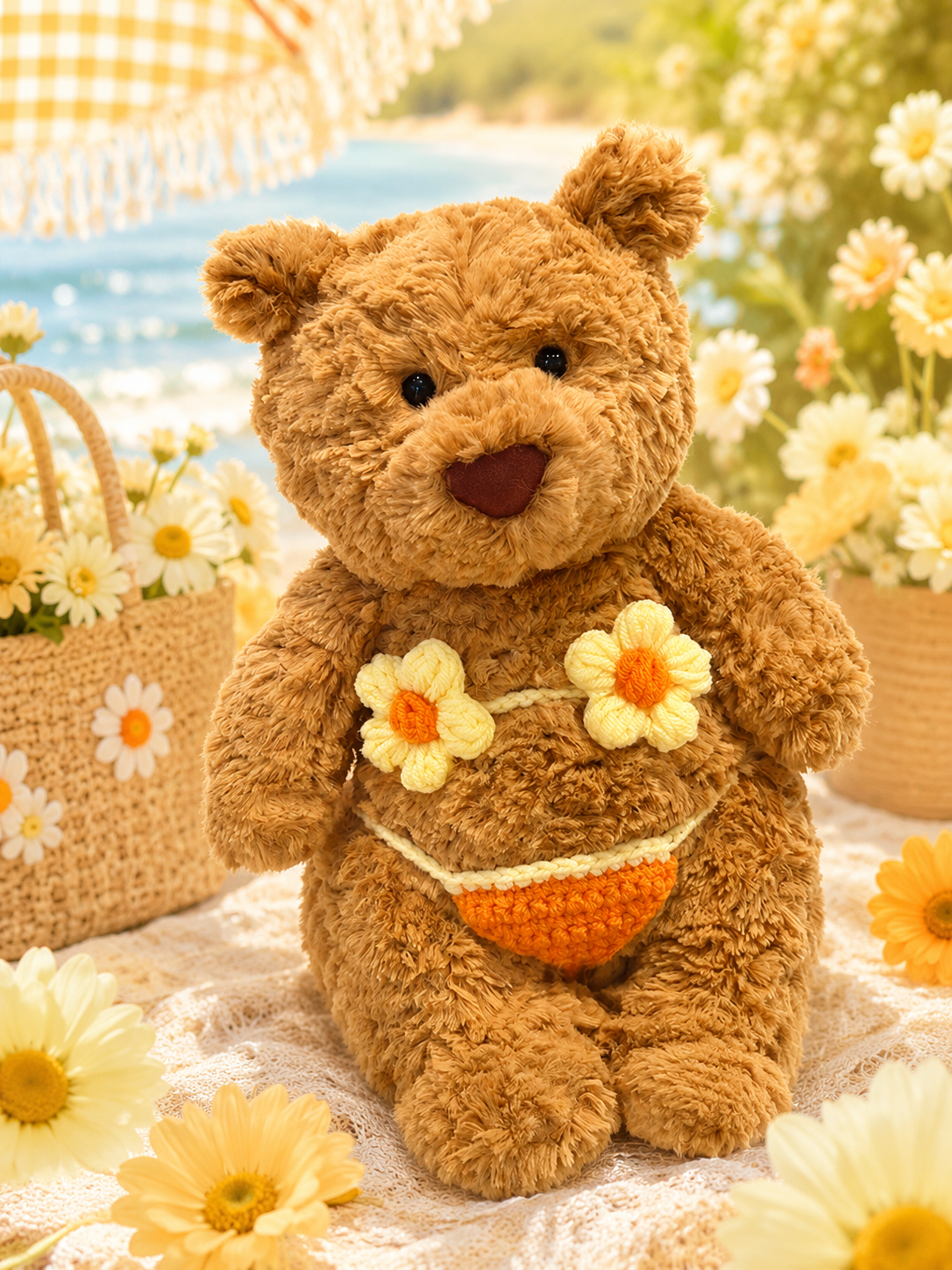Medium/Large Bartholomew Bear Crochet Outfit – Orange bikini