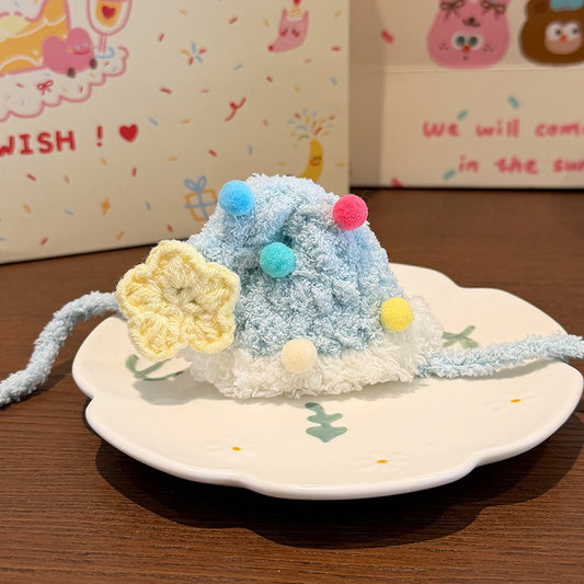 Small/Medium Size Plush Toys Crochet Hat Outfit - Blue cornered hat