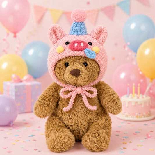 Tiny Bartholomew Bear clothes outfits - Pink Pig Hood