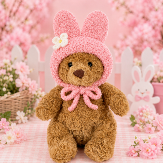 Tiny Bartholomew Bear clothes outfits - Pink Bunny Hood