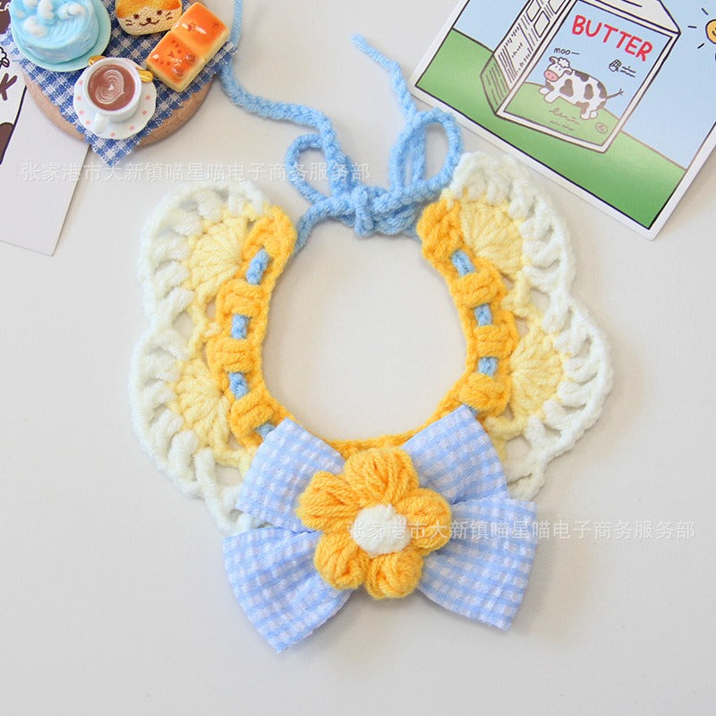 Medium/Large Bartholomew bear Crochet Bib Outfit - Blue Bow Yellow Bib