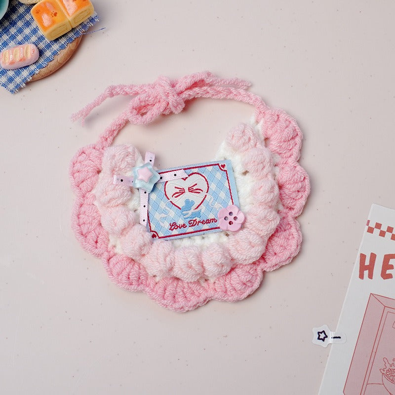 Medium/Large Bartholomew bear Crochet Bib Outfit - Pink Heart Bib
