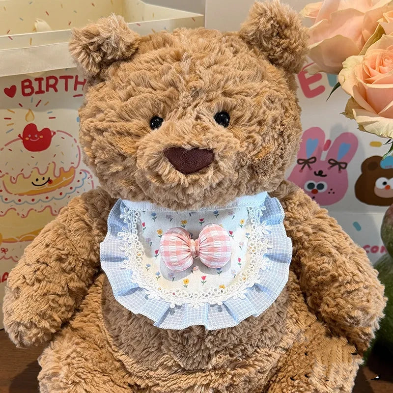 Medium/Large Bartholomew bear Crochet Bib Outfit - Pink Plaid Floral Bib