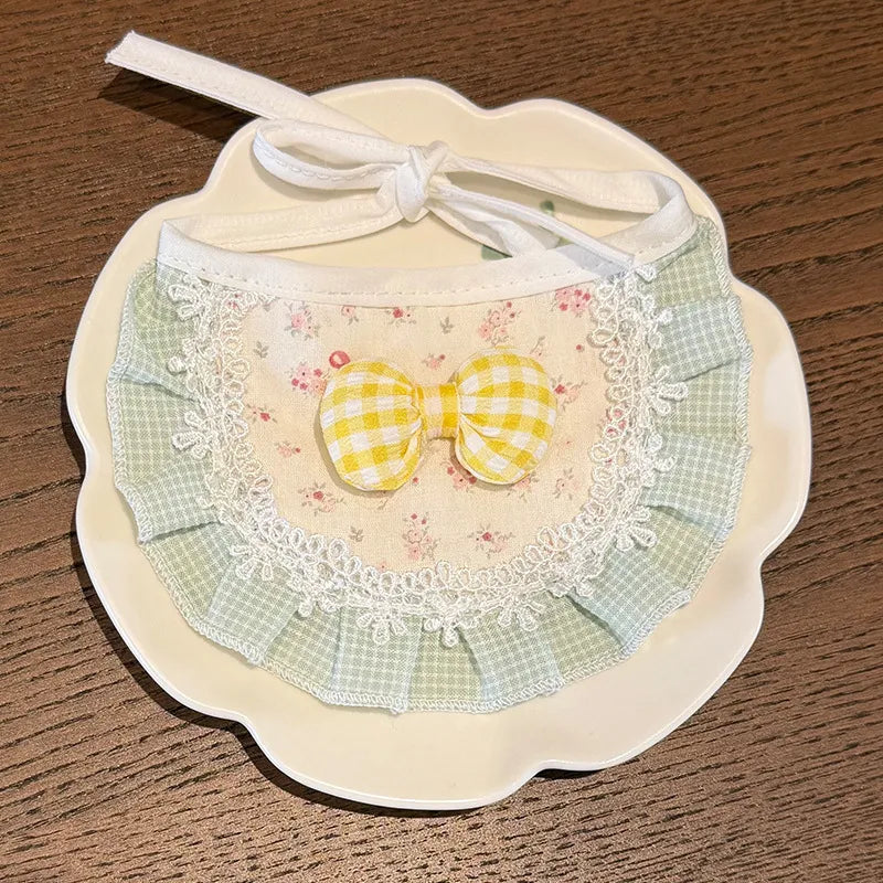 Medium/Large Bartholomew bear Crochet Bib Outfit - Yellow Plaid Floral Bib