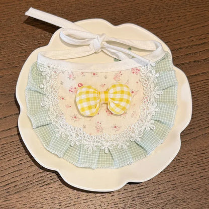 Medium/Large Bartholomew bear Crochet Bib Outfit - Yellow Plaid Floral Bib