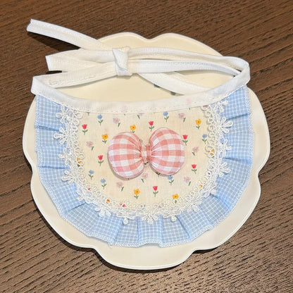 Medium/Large Bartholomew bear Crochet Bib Outfit - Pink Plaid Floral Bib