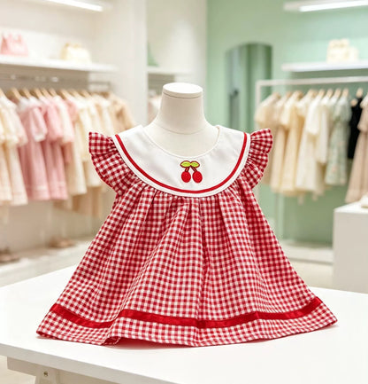 Cherry Plaid Dress for Bartholomew Bear Plush – 10–14 Inch Outfit