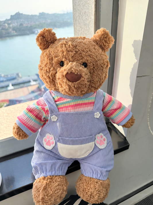 Purple Ribbed Overalls Outfit Set for Bartholomew Bear Plush – 14-Inch Outfit