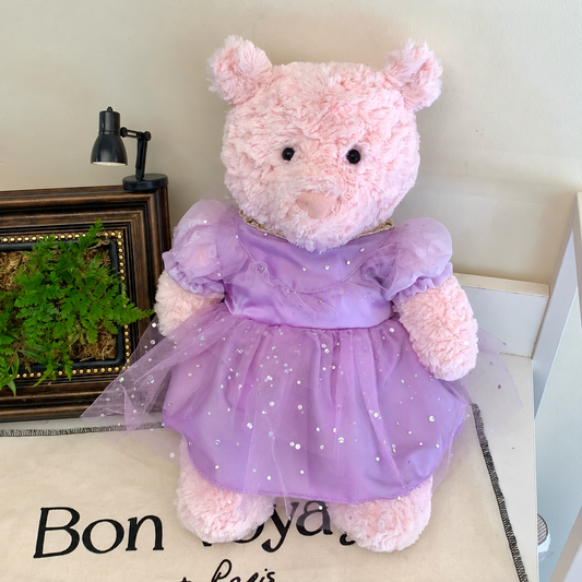 Purple Sequin Tulle Dress for Bartholomew Bear Plush – 14-Inch Outfit