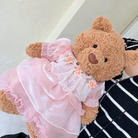 Pink Organza Bubble Dress for Bartholomew Bear Plush – 14-Inch Outfit