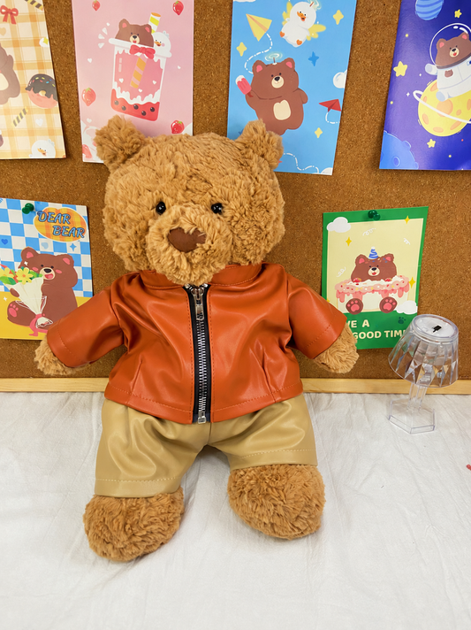 Brown Vintage Leather Jacket Outfit for Bartholomew Bear Plush – 14-Inch Outfit
