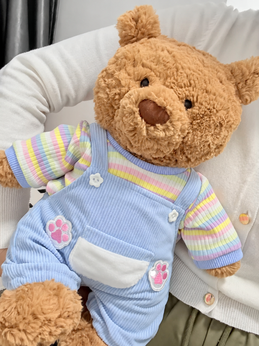Blue Ribbed Overalls Outfit Set for Bartholomew Bear Plush – 14-Inch Outfit