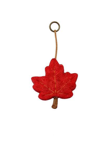 PlushWoods - Red Maple Leaf/Ginkgo Leaf plush bag charm keychain(built-in magnet)