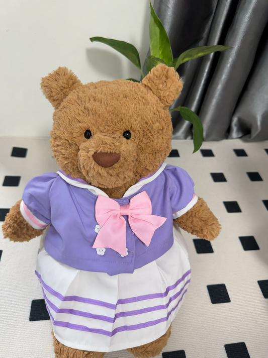 Lavender Sailor Top & White Skirt Outfit for Bartholomew Bear Plush – 14-Inch Outfit