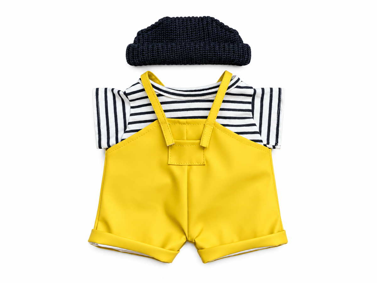 Seafarer Outfit with Yellow PU Overalls for Bartholomew Bear Plush – 10–16 Inch Outfit