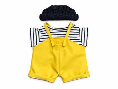 Seafarer Outfit with Yellow PU Overalls for Bartholomew Bear Plush – 10–16 Inch Outfit