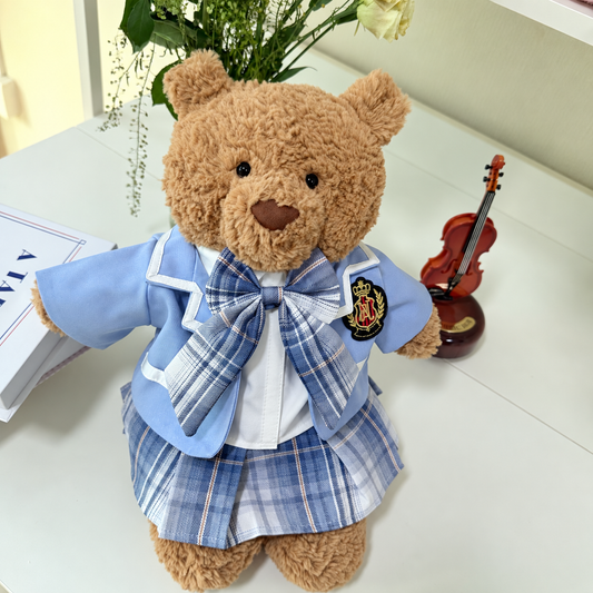 Light Blue Plaid Jk Uniform 3-Piece Outfit Set for Bartholomew Bear Plush – 14-Inch Outfit
