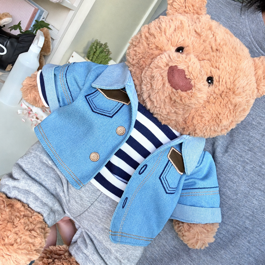 Men's Denim 3-Piece Outfit Set for Bartholomew Bear Plush – 14-Inch Outfit