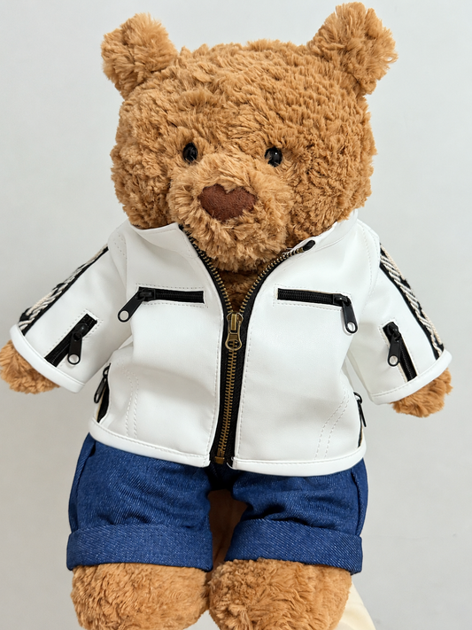 White Biker Outfit Set for Bartholomew Bear Plush – 14-Inch Outfit
