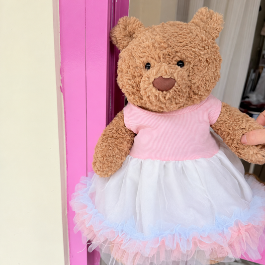 Pink Ribbed Tulle Dress for Bartholomew Bear Plush – 14-Inch Outfit