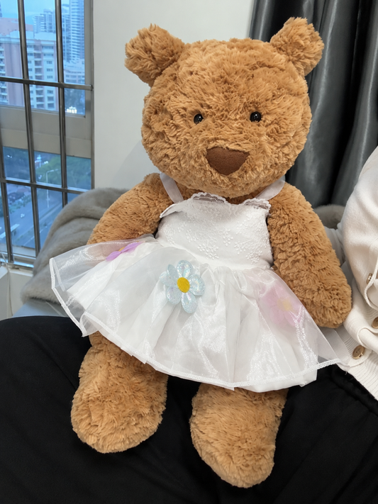 Rainbow Floral White Tulle Dress for Bartholomew Bear Plush – 14-Inch Outfit