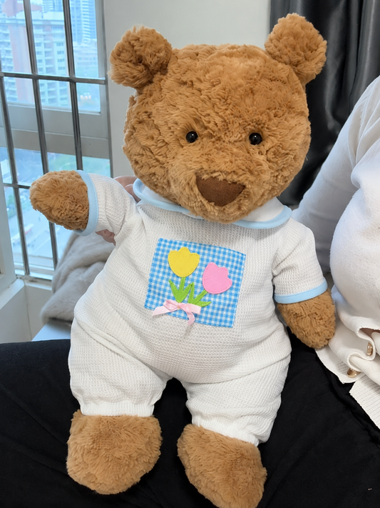 White Pajama Romper for Bartholomew Bear Plush – 14-Inch Outfit