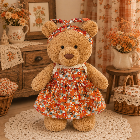 Orange Floral Dress for Bartholomew Bear Plush – 14-Inch Outfit