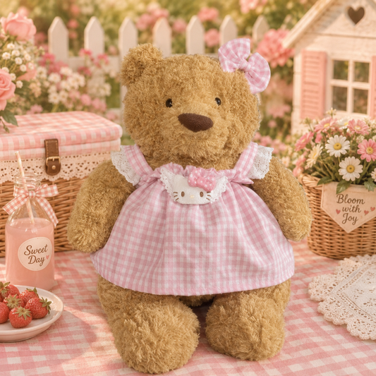 Bartholomew bear clothes outfits - Pink Gingham Kitty Apron Dress Set