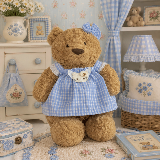 Bartholomew bear clothes outfits - Blue Gingham Cottage Dress Set