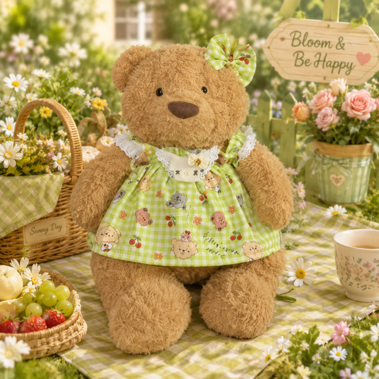 Bartholomew bear clothes outfits - Green Teddy Picnic Dress Set