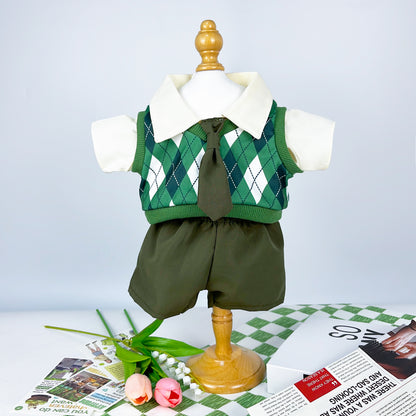 Large Bartholomew Bear clothes outfits - Green Argyle Vest 3-Piece Set