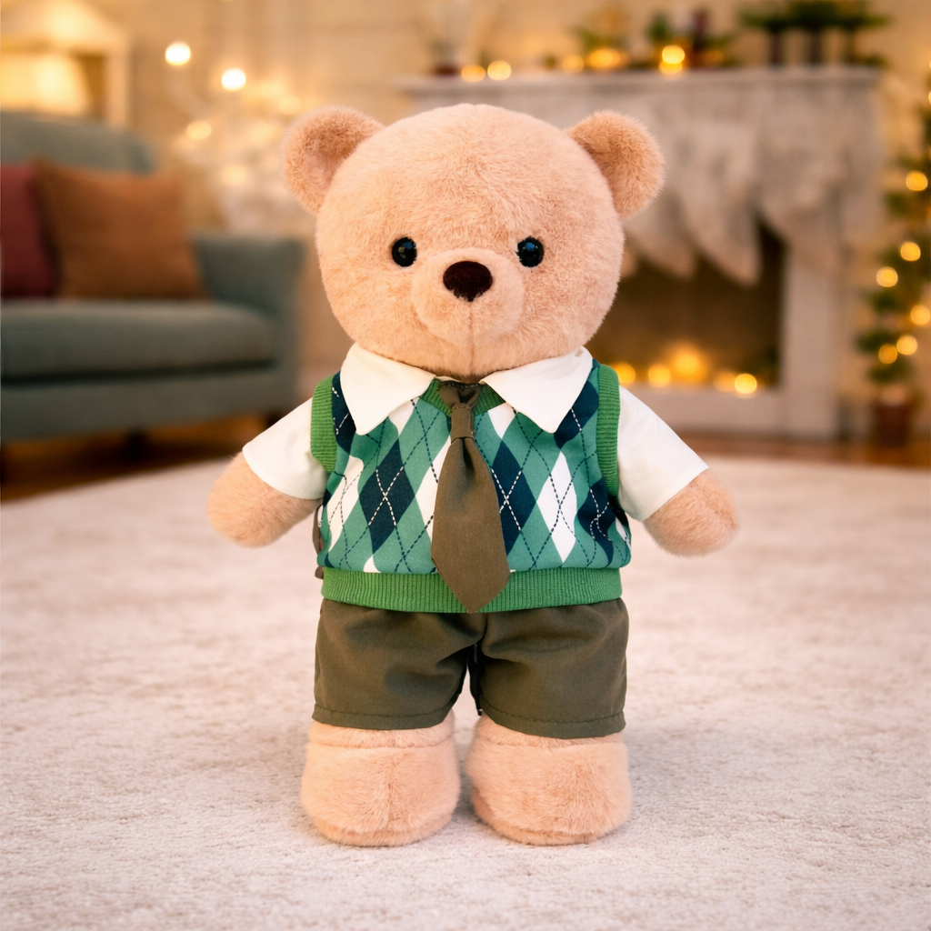 Large Bartholomew Bear clothes outfits - Green Argyle Vest 3-Piece Set