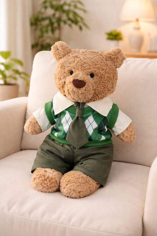 Large Bartholomew Bear clothes outfits - Green Argyle Vest 3-Piece Set