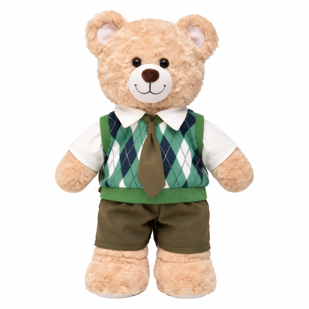 Large Bartholomew Bear clothes outfits - Green Argyle Vest 3-Piece Set