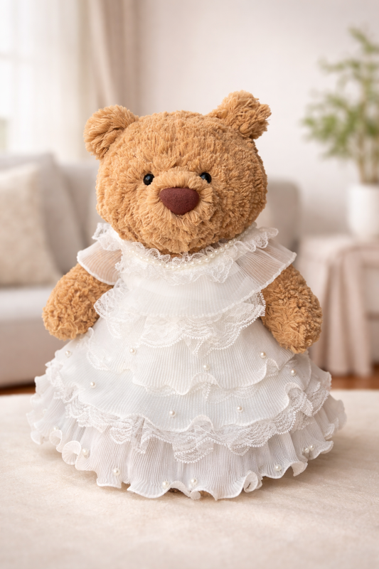 Large Bartholomew Bear clothes outfits - White Floral Formal Dress