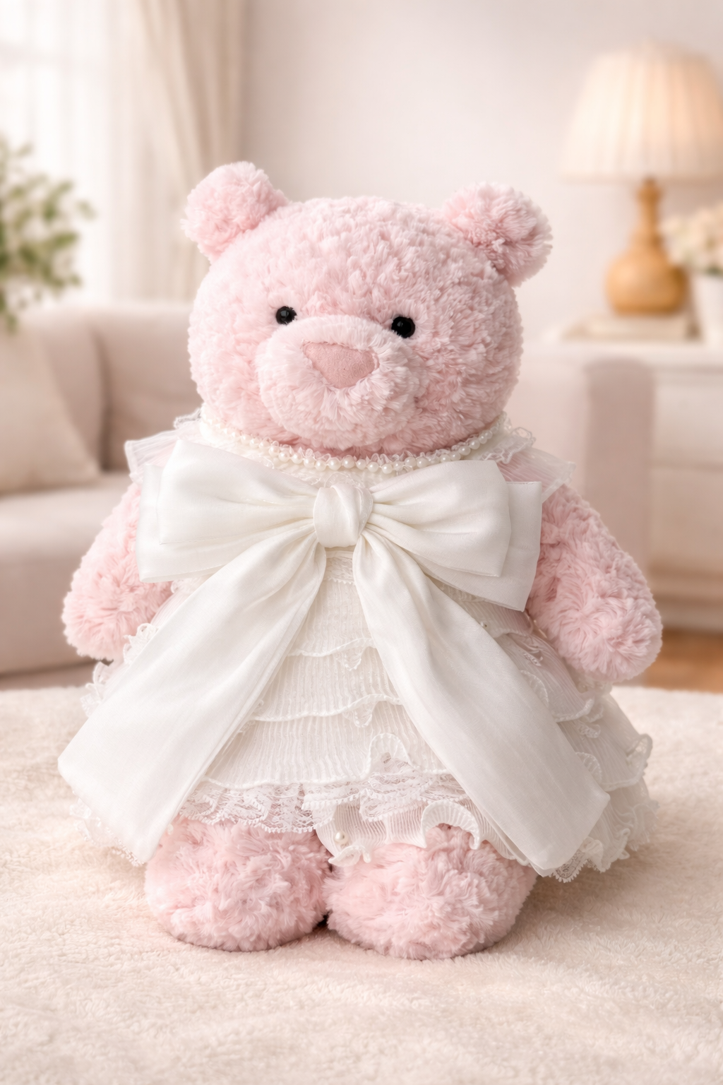 Large Bartholomew Bear clothes outfits - White Floral Formal Dress