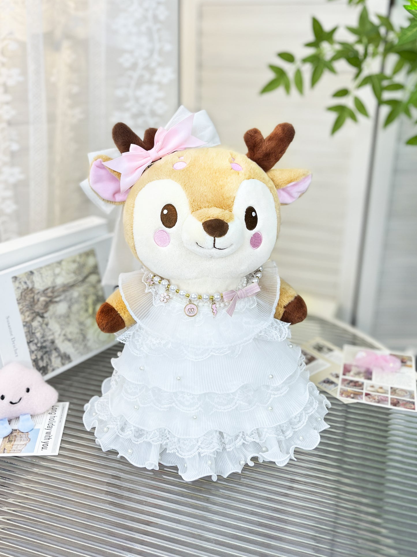 Large Bartholomew Bear clothes outfits - White Floral Formal Dress