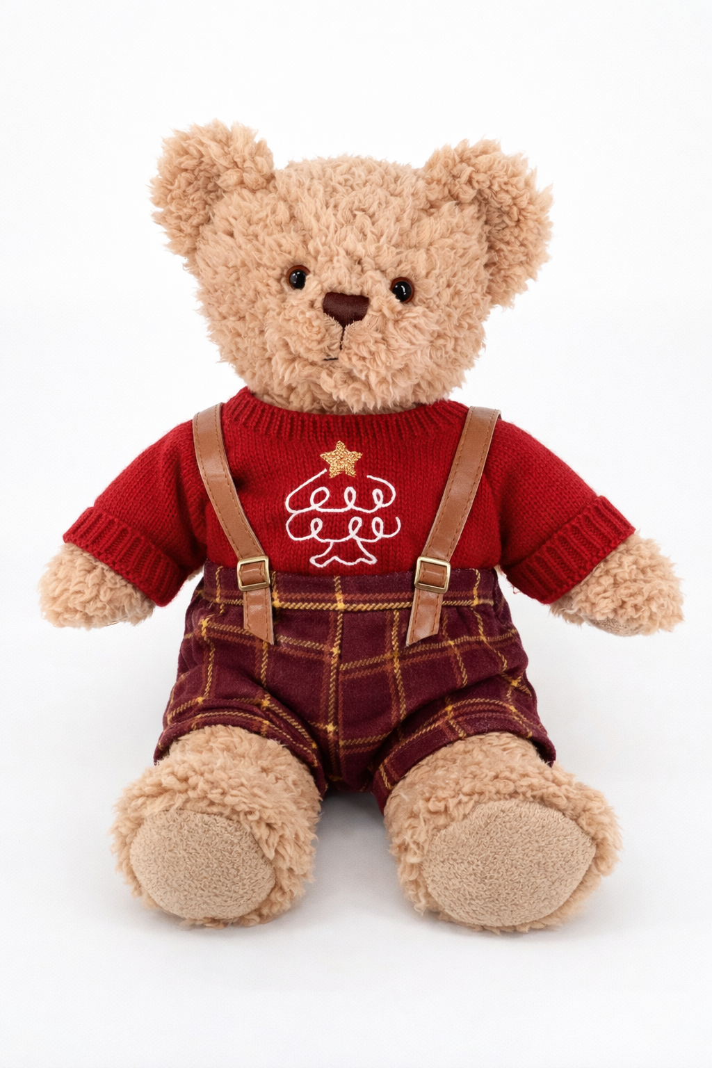 Large Bartholomew Bear clothes outfits - Vintage Plaid Overalls & Sweater Outfit