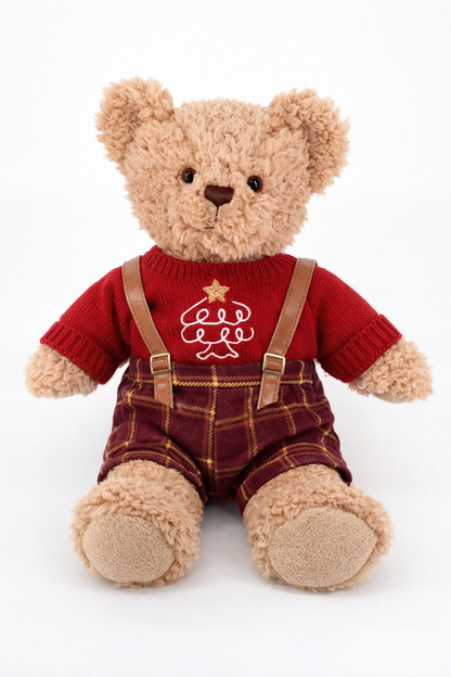 Large Bartholomew Bear clothes outfits - Vintage Plaid Overalls & Sweater Outfit