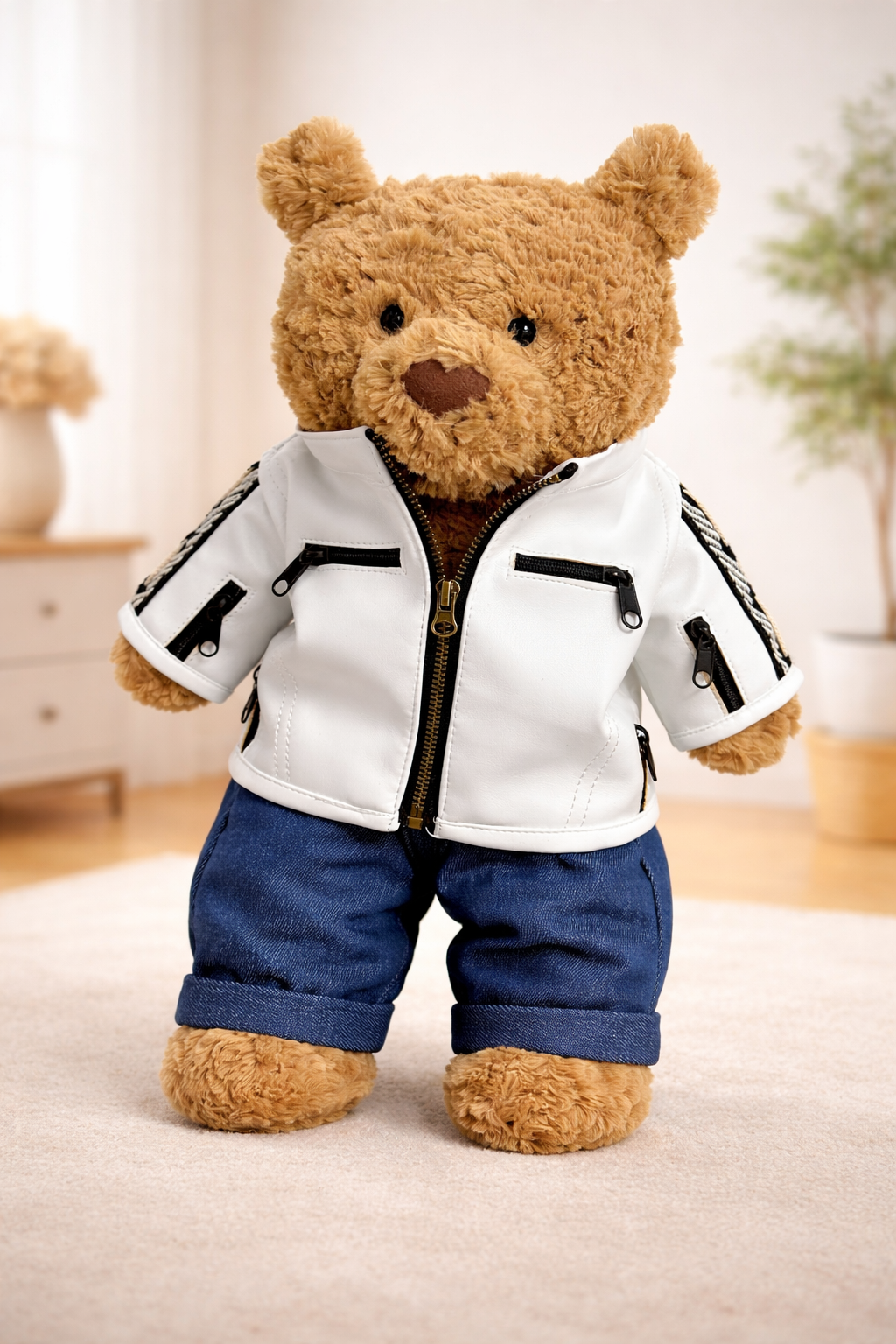 Large Bartholomew Bear clothes outfits - White Biker Outfit Set
