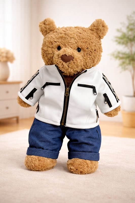 Large Bartholomew Bear clothes outfits - White Biker Outfit Set